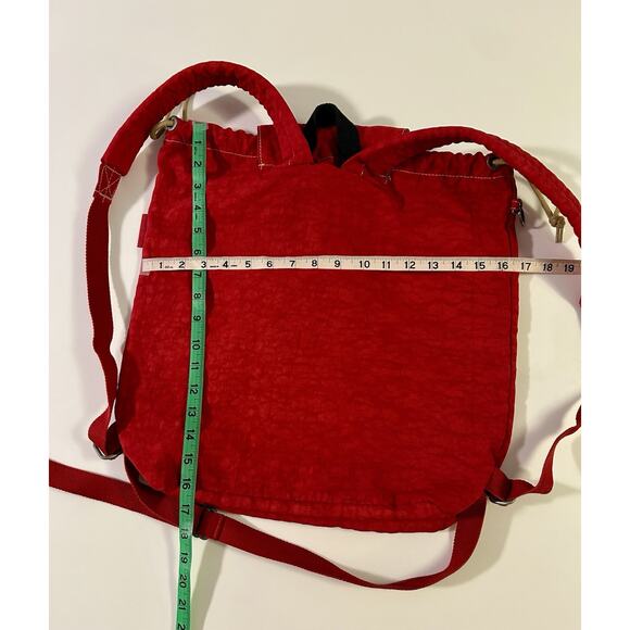 90\'s KIPLING Red Drawstring Backpack Bag 16x16 Adjustable Straps